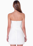Vestido de lino corto y strapless color marfil para mujer - Flashy