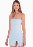 Vestido de lino corto y strapless color azul para mujer - Flashy