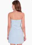 Vestido de lino corto y strapless color azul para mujer - Flashy