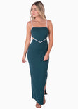 Vestido largo con aberturas en costados color verde para mujer - Flashy