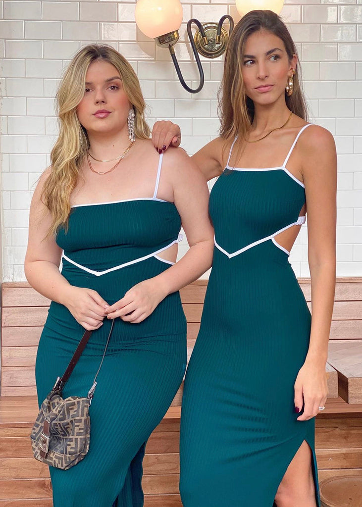 Vestido largo con aberturas en costados color verde para mujer - Flashy