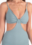 Vestido largo con anudado en escote y aberturas color azul para mujer - Flashy