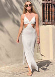 Vestido largo con anudado en escote y aberturas color blanco para mujer - Flashy