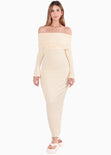 Vestido largo con bolero en mangas y escote bandeja color amarillo para mujer - Flashy