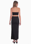 Vestido largo con cuello alto y aberturas en costados color negro para mujer - Flashy