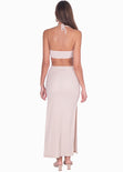 Vestido largo con escote en v y aberturas en costados color beige para mujer - Flashy