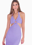 Vestido largo con escote en v y aberturas en costados color lila para mujer - Flashy