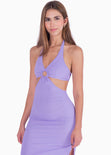 Vestido largo con escote en v y aberturas en costados color lila para mujer - Flashy
