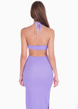 Vestido largo con escote en v y aberturas en costados color lila para mujer - Flashy