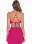 Vestido largo con escote halter y cut out en costados color fucsia, rosado para mujer - Flashy