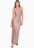 Vestido largo con pieza drapeada en frente color dorado para mujer - Flashy