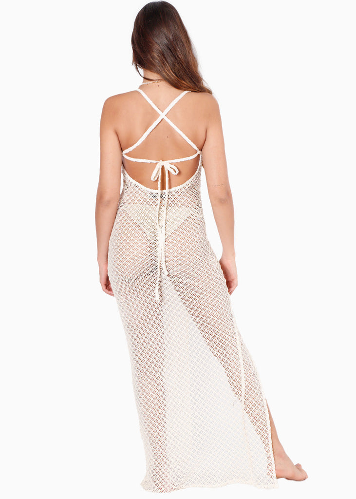 Vestido largo de malla y sin mangas color blanco, marfil para mujer - Flashy