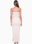 Vestido largo de un solo hombro con abertura en costados color beige, marfil para mujer - Flashy