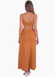 Vestido largo sin mangas y aro en escote color camel para mujer - Flashy