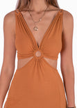 Vestido largo sin mangas y aro en escote color camel para mujer - Flashy