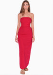 Vestido largo strapless con cut out en costados color rojo para mujer - Flashy