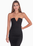 Vestido largo strapless con escote en v color negro para mujer - Flashy