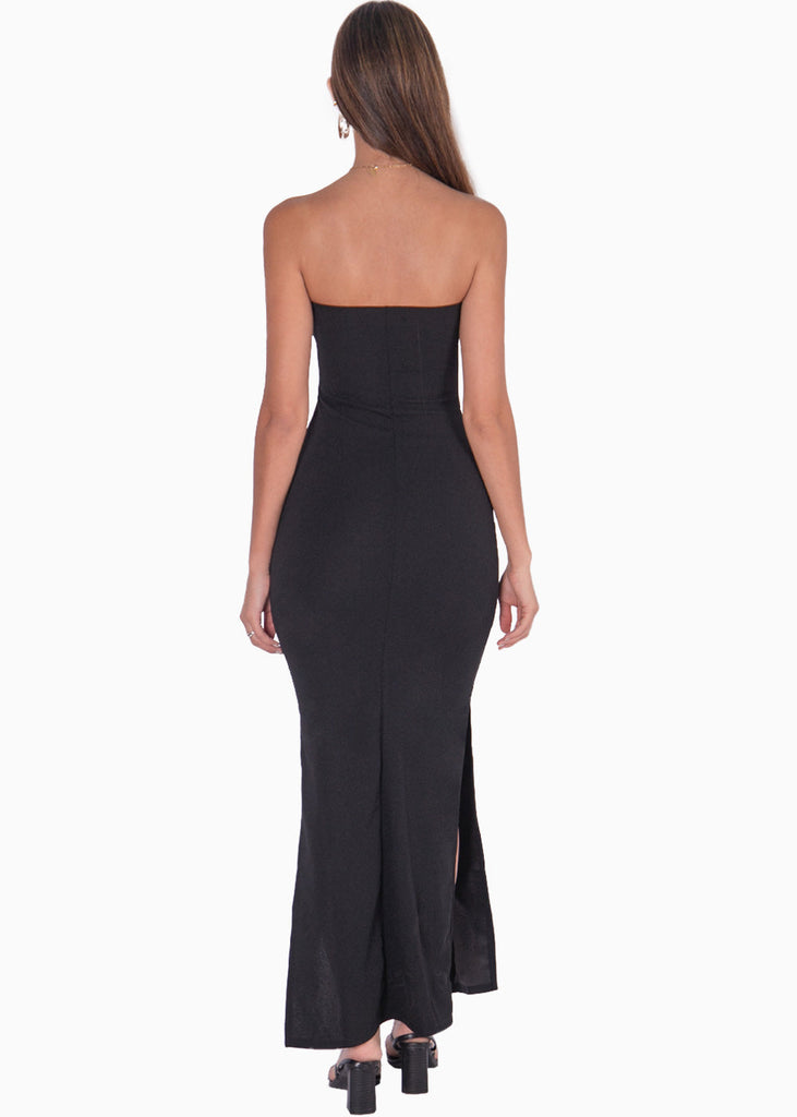 Vestido largo strapless con escote en v color negro para mujer - Flashy