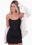 Vestido strapless con recogido color negro para mujer - Flashy