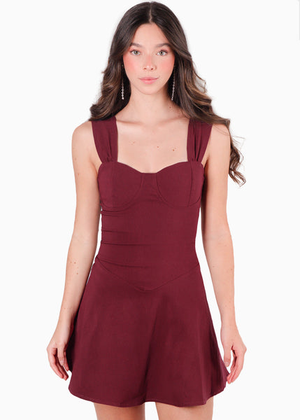 Vestido tipo corset con mangas efecto drapeado color rojo para mujer - Flashy